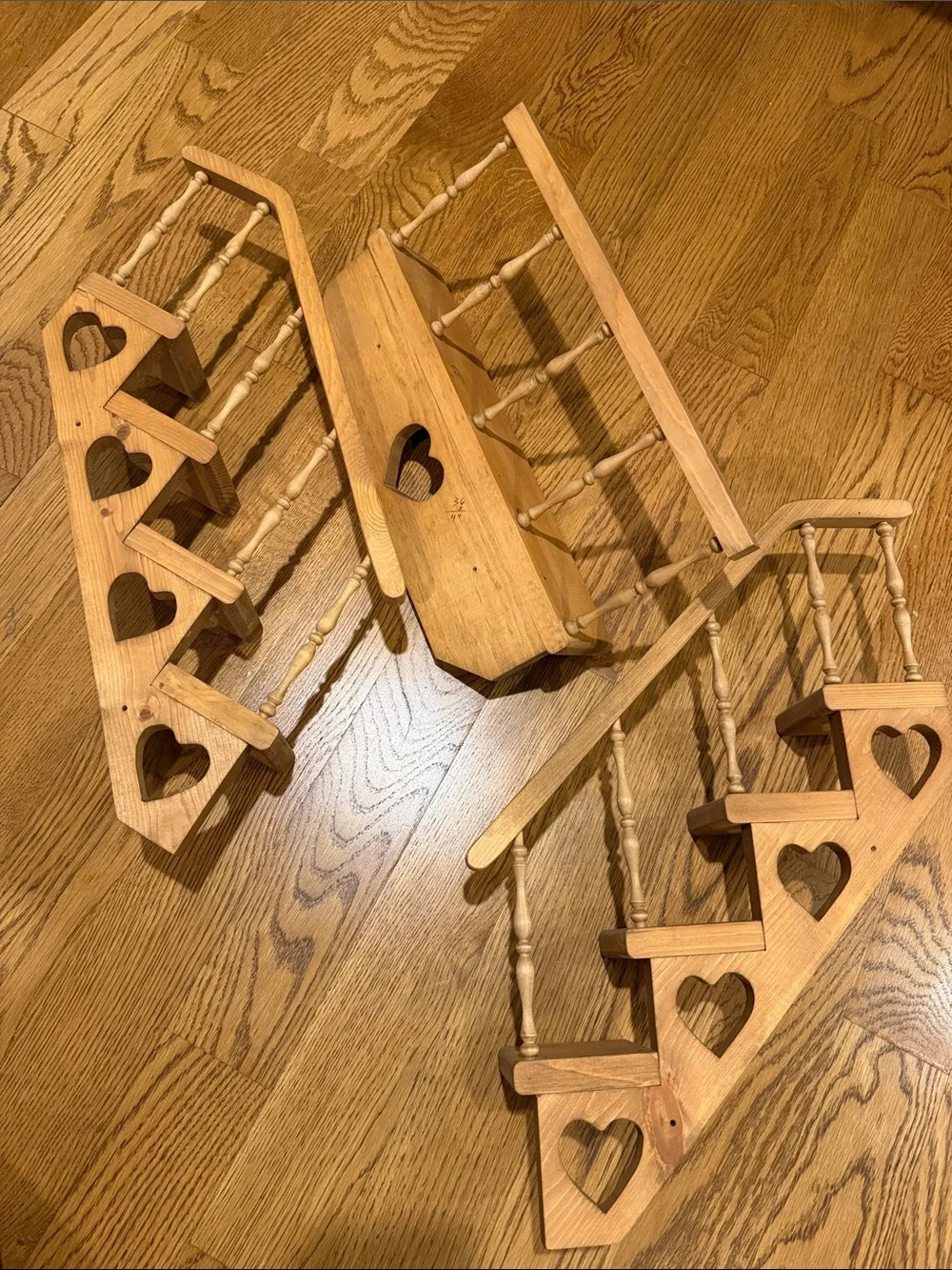 Vintage Wooden Stair Step Wall Shelf with Hearts  1980’s.
